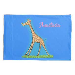 Cute happy giraffe with butterfly cartoon pillowcase