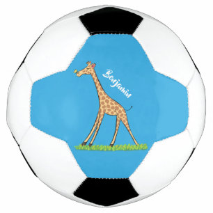 Cute happy giraffe with butterfly cartoon soccer ball