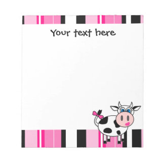 Cute Happy Girl Cow - Pink Stripe Notepad