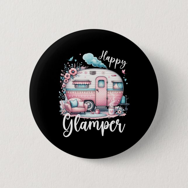 Cute Happy Glamper Caravan Camping Glamping  2 Inch Round Button (Front)