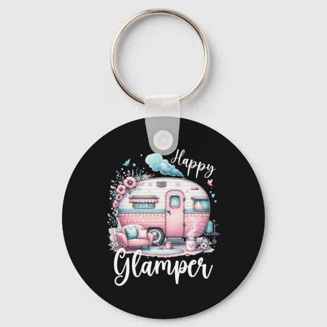 Cute Happy Glamper Caravan Camping Glamping  Keychain (Front)