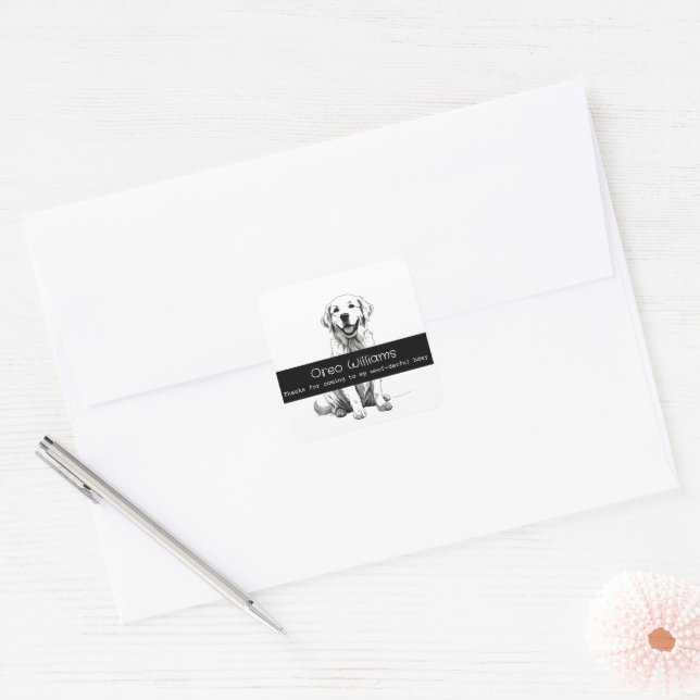 Cute Happy Golden Retriever Woof birthday Square Sticker (Envelope)
