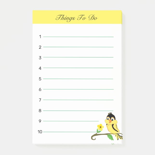 Cute happy goldfinch birdy Things To Do Post-it Notes (Front)