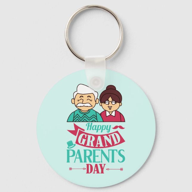 Cute Happy Grandparents Day word art Keychain (Front)