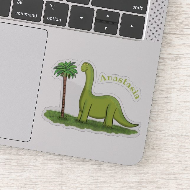 Cute happy green brontosaurus dinosaur cartoon (Detail)