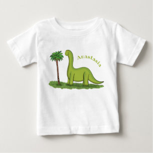 Cute happy green brontosaurus dinosaur cartoon baby T-Shirt