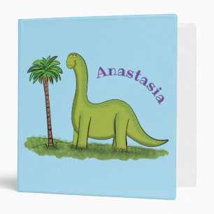Cute happy green brontosaurus dinosaur cartoon binder