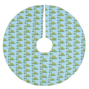Cute happy green brontosaurus dinosaur cartoon brushed polyester tree skirt
