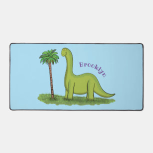 Cute happy green brontosaurus dinosaur cartoon desk mat