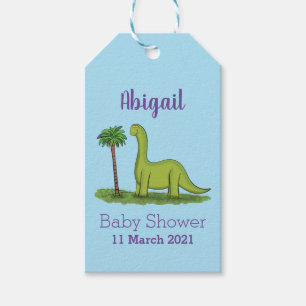 Cute happy green brontosaurus dinosaur cartoon gift tags