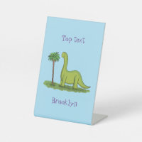 Cute happy green brontosaurus dinosaur cartoon