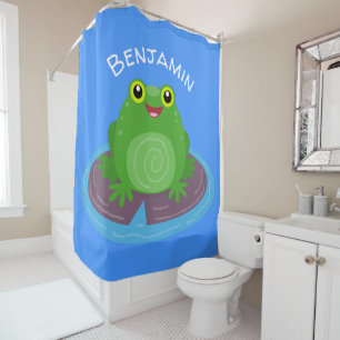Cute happy green frog cartoon illustration
