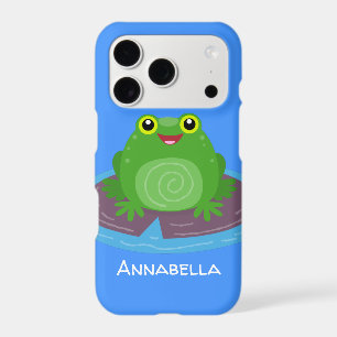 Cute happy green frog cartoon illustration