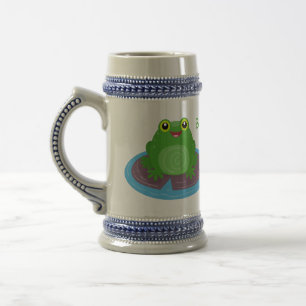 Cute happy green frog cartoon illustration beer stein