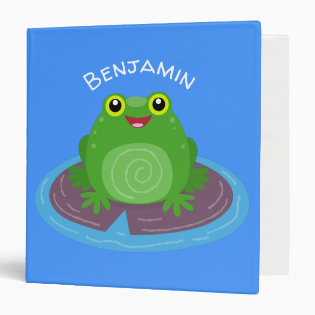 Cute happy green frog cartoon illustration binder (Front/Inside)