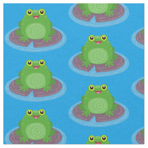 Cute happy green frog cartoon illustration fabric