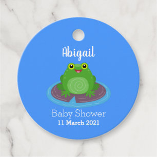 Cute happy green frog cartoon illustration favour tags