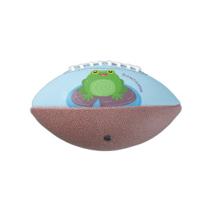 Cute happy green frog cartoon illustration football