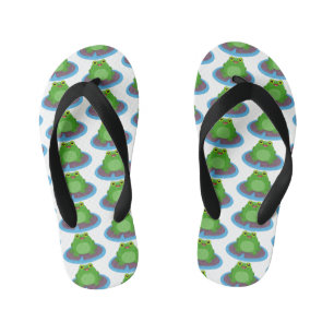 Cute happy green frog cartoon illustration kid's flip flops