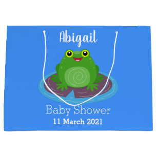 Cute happy green frog cartoon illustration large gift bag