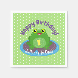 Cute happy green frog cartoon illustration napkin