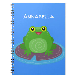 Cute happy green frog cartoon illustration notebook