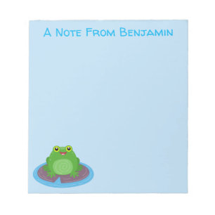 Cute happy green frog cartoon illustration notepad