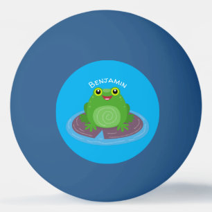 Cute happy green frog cartoon illustration ping pong ball