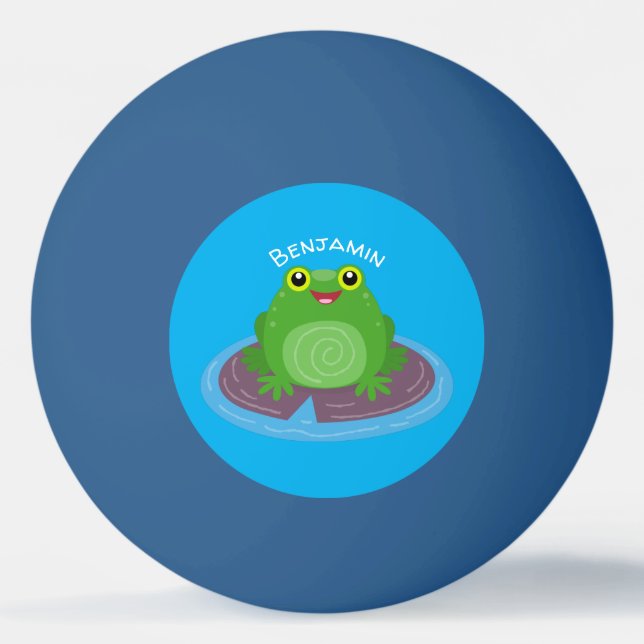 Cute happy green frog cartoon illustration ping pong ball (Front)