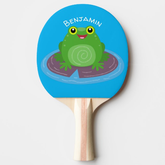 Cute happy green frog cartoon illustration ping pong paddle (Front)
