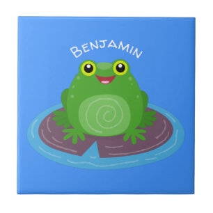 Cute happy green frog cartoon illustration tile
