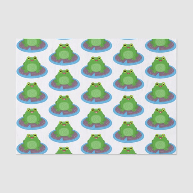 Cute happy green frog cartoon illustration tissue paper (Front)