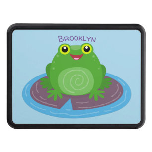Cute happy green frog cartoon illustration trailer hitch cover