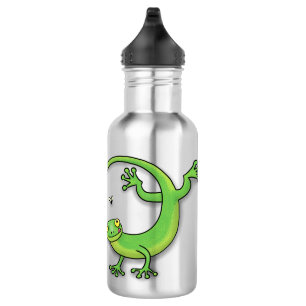 Cute happy green gecko greetings with bug cartoon 532 ml water bottle