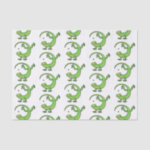 Cute happy green gecko greetings with bug cartoon tissue paper