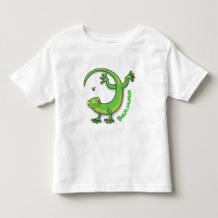 Cute happy green gecko greetings with bug cartoon toddler t-shirt