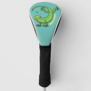 Cute happy green gecko lizard personalized cartoon golf head cover