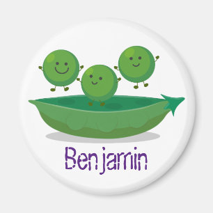 Cute happy green peas and pod cartoon illustration magnet