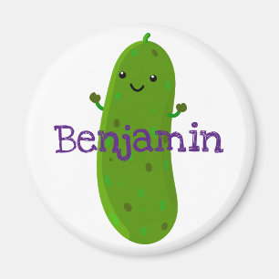 Cute happy green pickle cartoon illustration magnet
