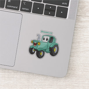 Cute happy green tractor cartoon 