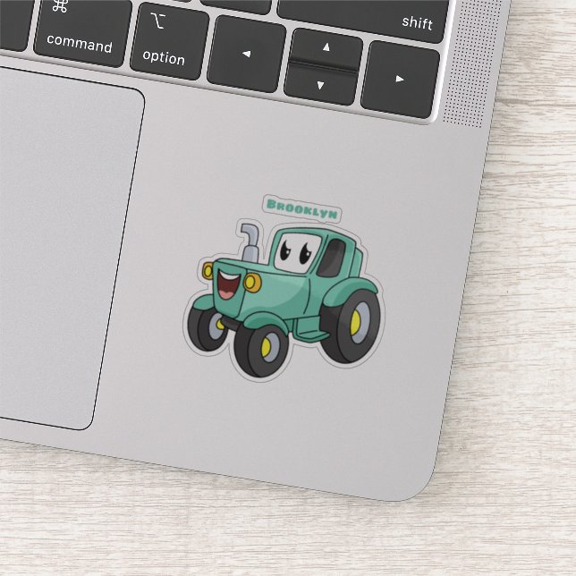 Cute happy green tractor cartoon  (Detail)