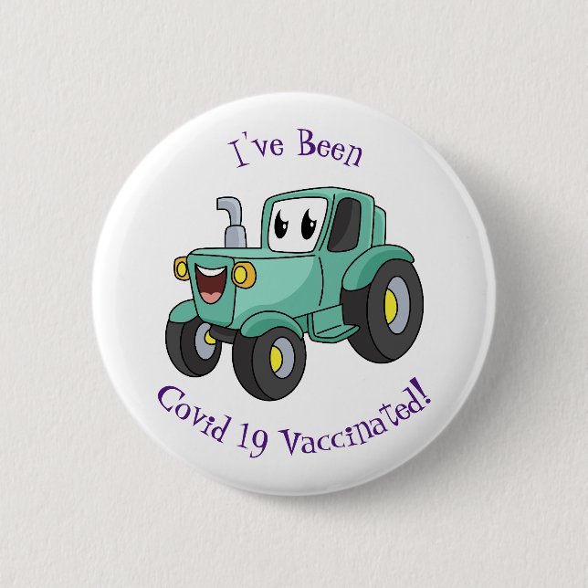 Cute happy green tractor cartoon  2 inch round button (Front)