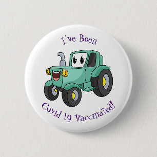 Cute happy green tractor cartoon 2 inch round button
