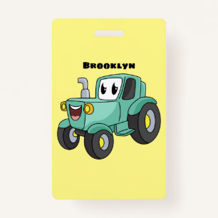 Cute happy green tractor cartoon badge