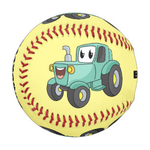 Cute happy green tractor cartoon baseball
