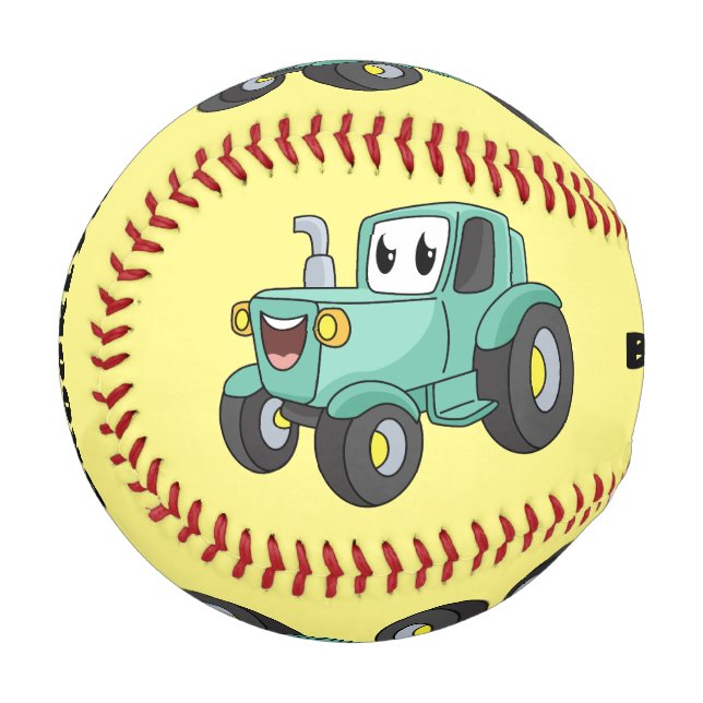 Cute happy green tractor cartoon baseball (Front Left)