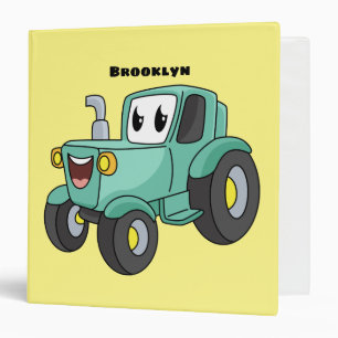 Cute happy green tractor cartoon binder