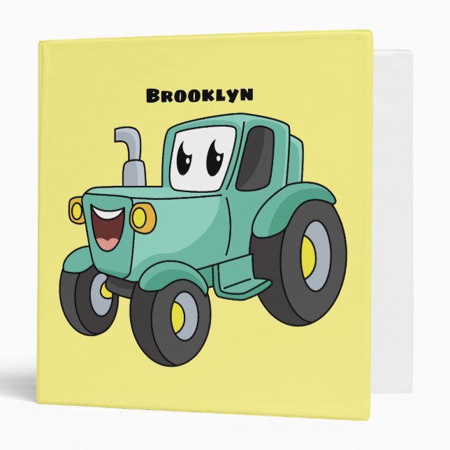 Cute happy green tractor cartoon binder (Front/Inside)