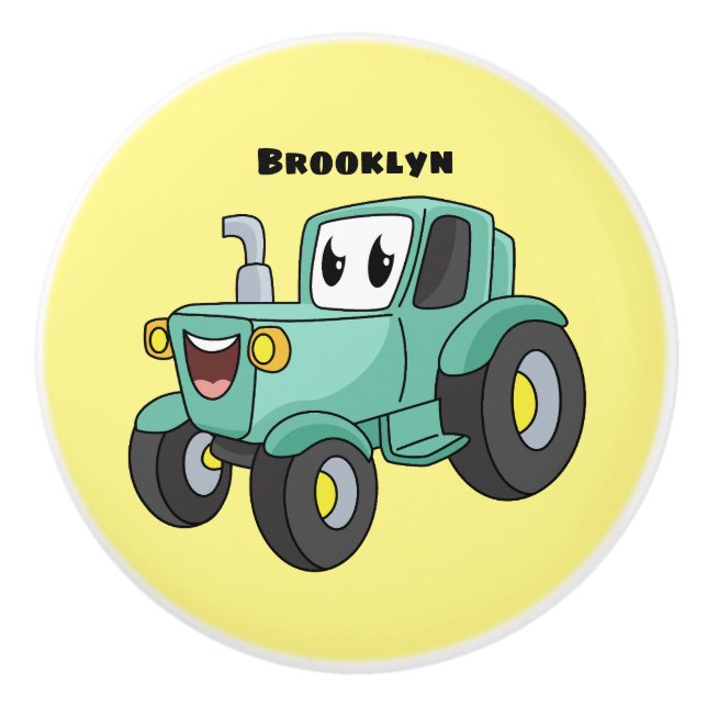 Cute happy green tractor cartoon  ceramic knob (Front)
