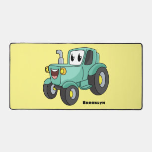 Cute happy green tractor cartoon desk mat